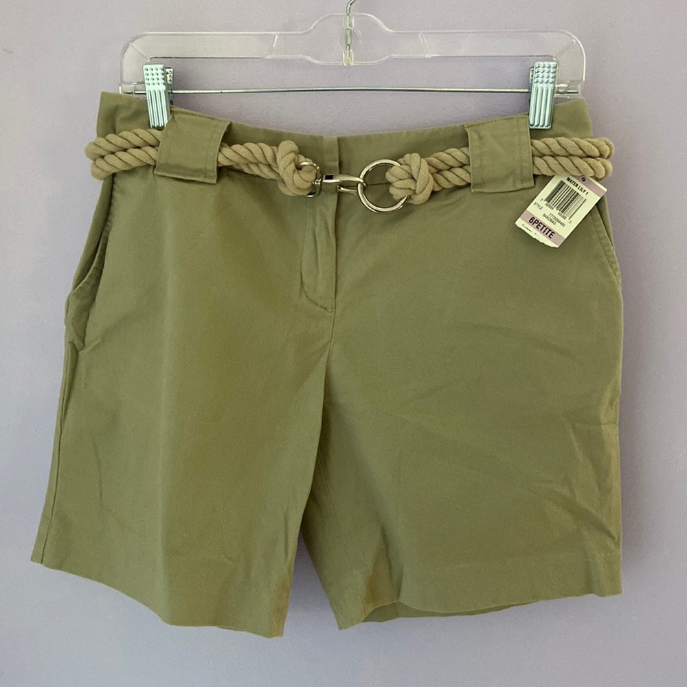 Brand-new INC khaki shorts with rope belt. Size 6 petite.